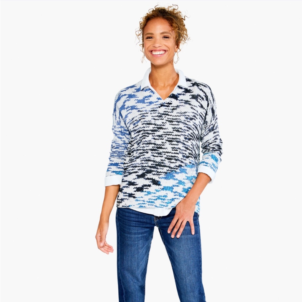 Nic + Zoe Knit Stitch Sweater Blue NWT Size XS